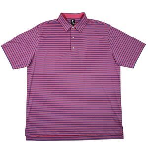 FootJoy Mens 2XL Pink And Blue Striped Short Sleeve Performance Polo Shirt